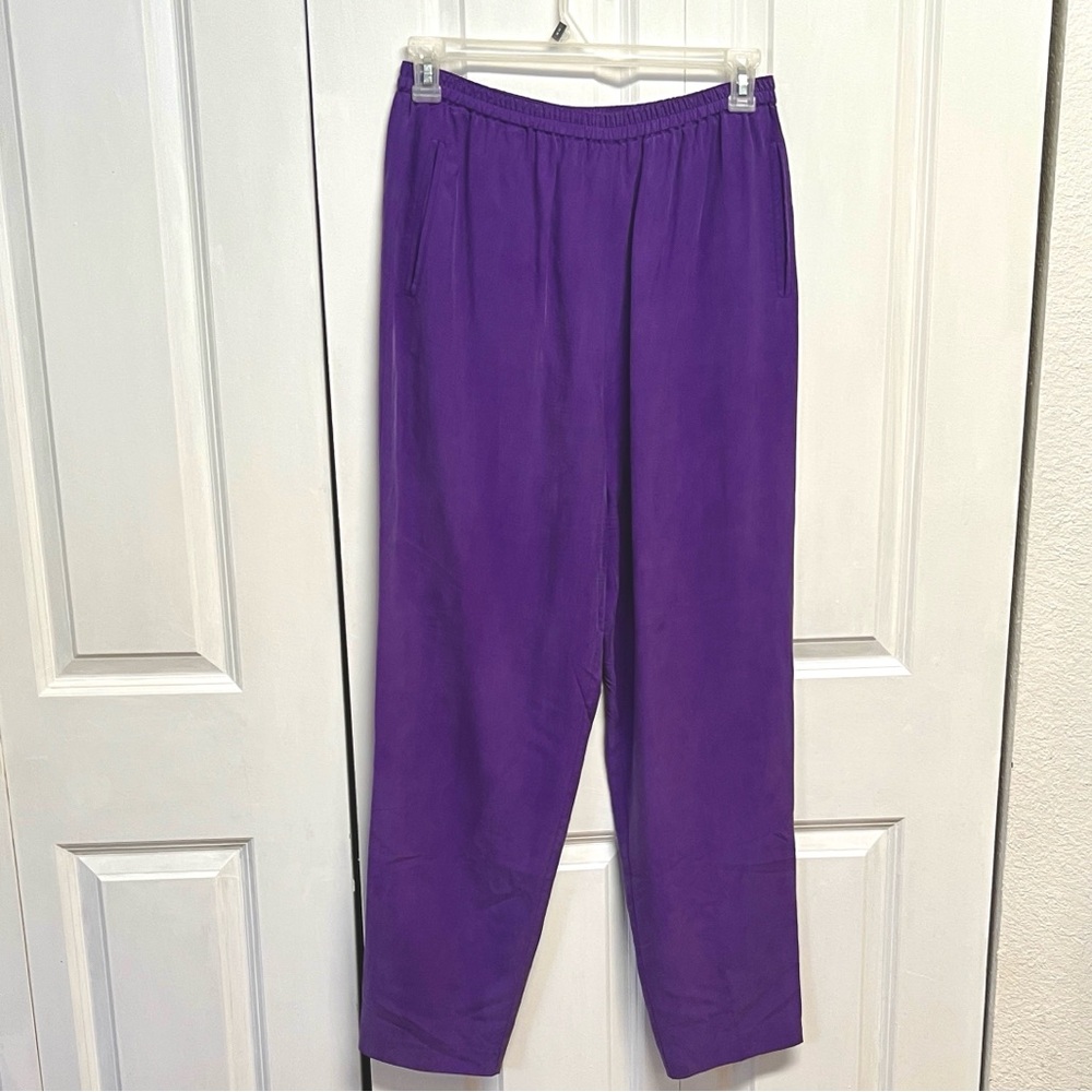 Saks Fifth Avenue Purple Silk Elastic Waist   Lounge Pants Size M